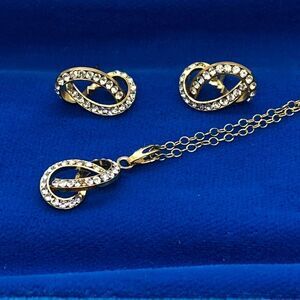 💛 14k GF White Crystal Infinity Necklace & Earring Set